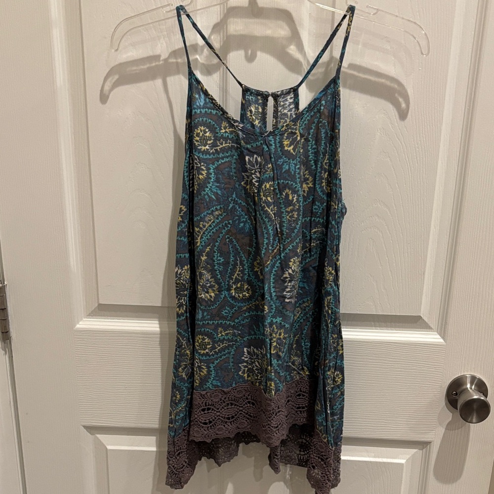 Mossimo Supply Co. Teal Paisley Camisole with Lace Trim